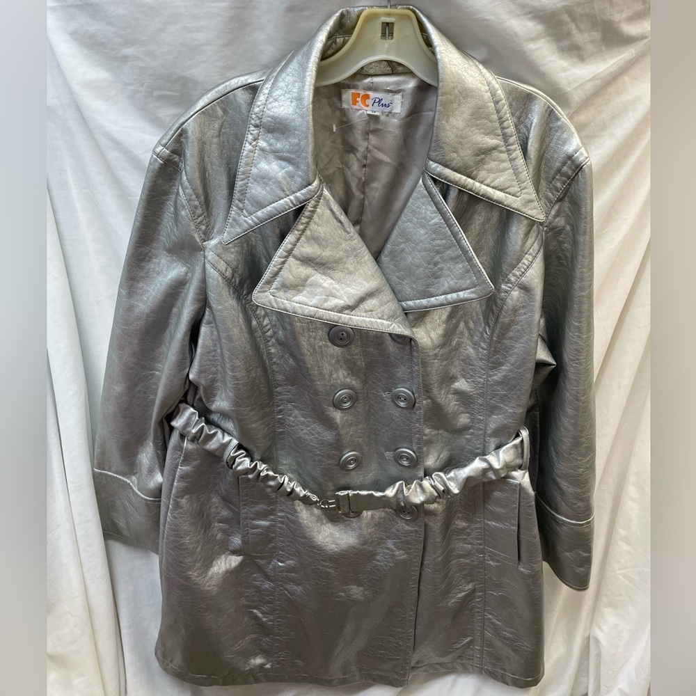 F C plus Silver Women's double breasted Jacket with belt ladies sz 3x